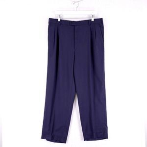 Zanella Natural Stretch Wool Blue Pleated High Rise Dress Pants 36/28 Lined Part